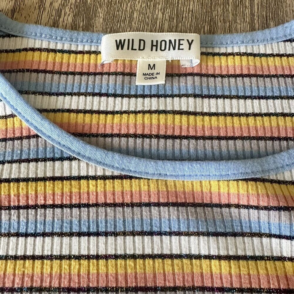 Vintage 80's 90’s Striped Crop Top Short Sleeve Retro, Medium Multicolored - Picture 2 of 3